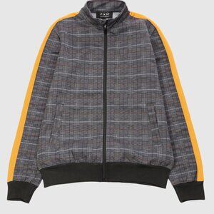 FXN Men's Plaid Zip Up Track Top Sweater Yellow